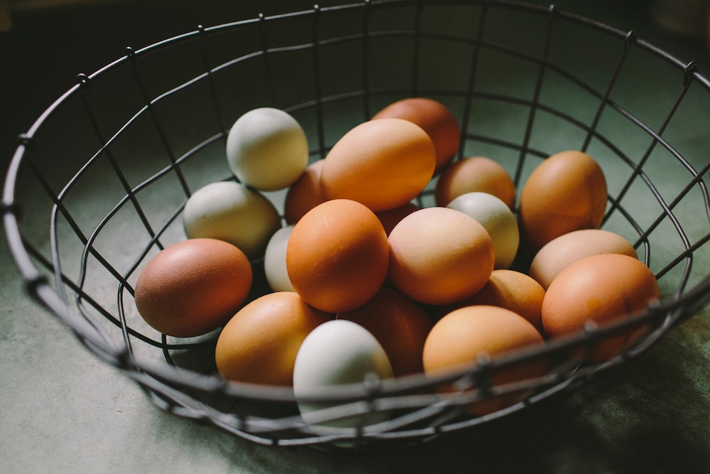 A basket with some eggs in