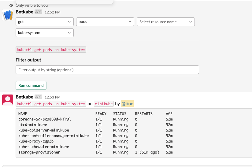 Screenshot of BotKube integration with Slack