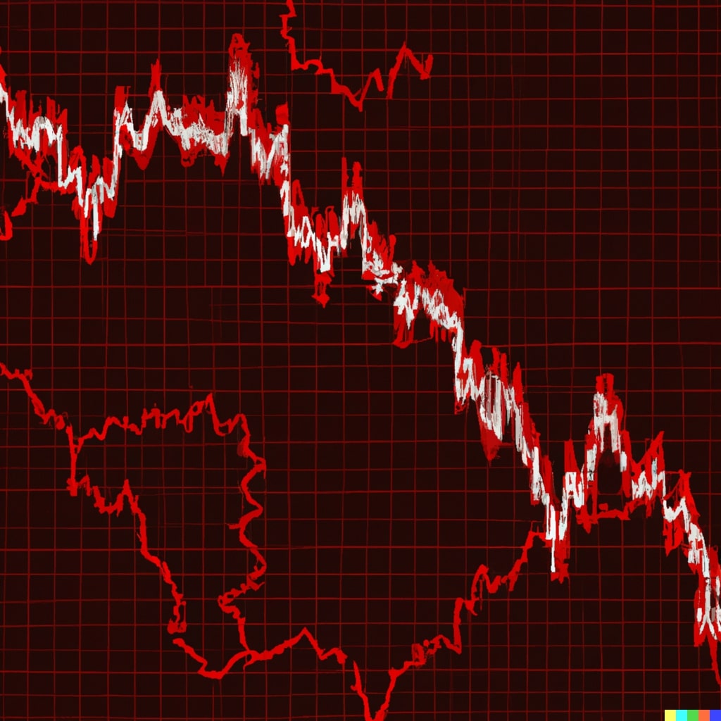An AI generated image of a declining stock chart painted in red and white.