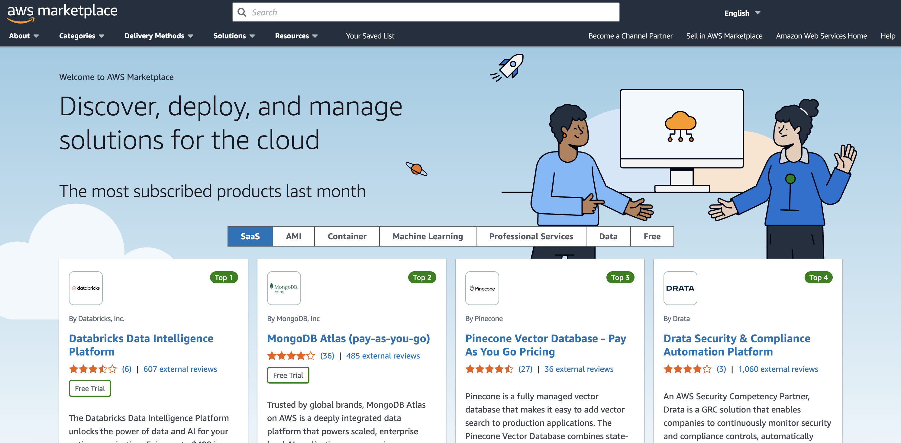 Screenshot of AWS Marketplace website